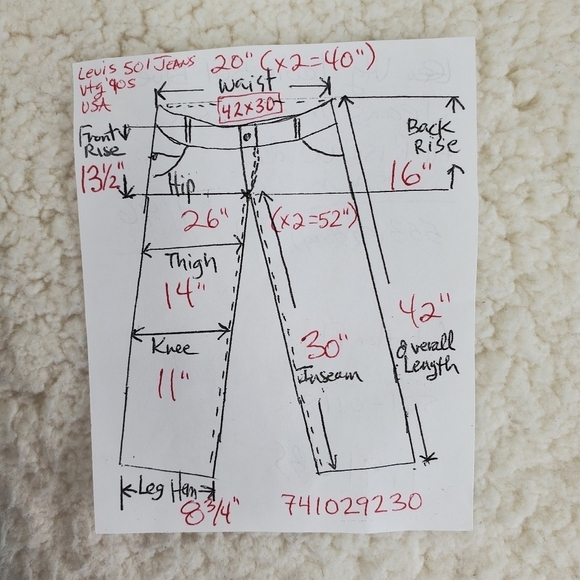 Vtg Levis 501 Jeans Mens 42x30 Blue Hi Rise Wide Leg Buttonfly USA 90s (40x30) - Picture 4 of 15